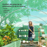Serra da giardino a tunnel 24m² 8L x 3P x 2A m - 16 finestre, porta avvolgibile con cerniera, acciaio galvanizzato, telo in PE, verde