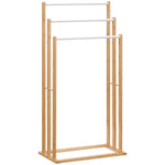 Porte-serviettes en bambou sur pieds avec 3 barres support pour serviette étagère de salle de bain - 48 x 25,8 x 94 cm