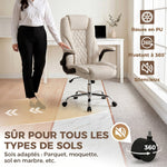 Fauteuil de bureau, chaise bureau ergonomique, hauteur réglable, accoudoirs relevables, 70 x 70 x 114-122 cm, beige