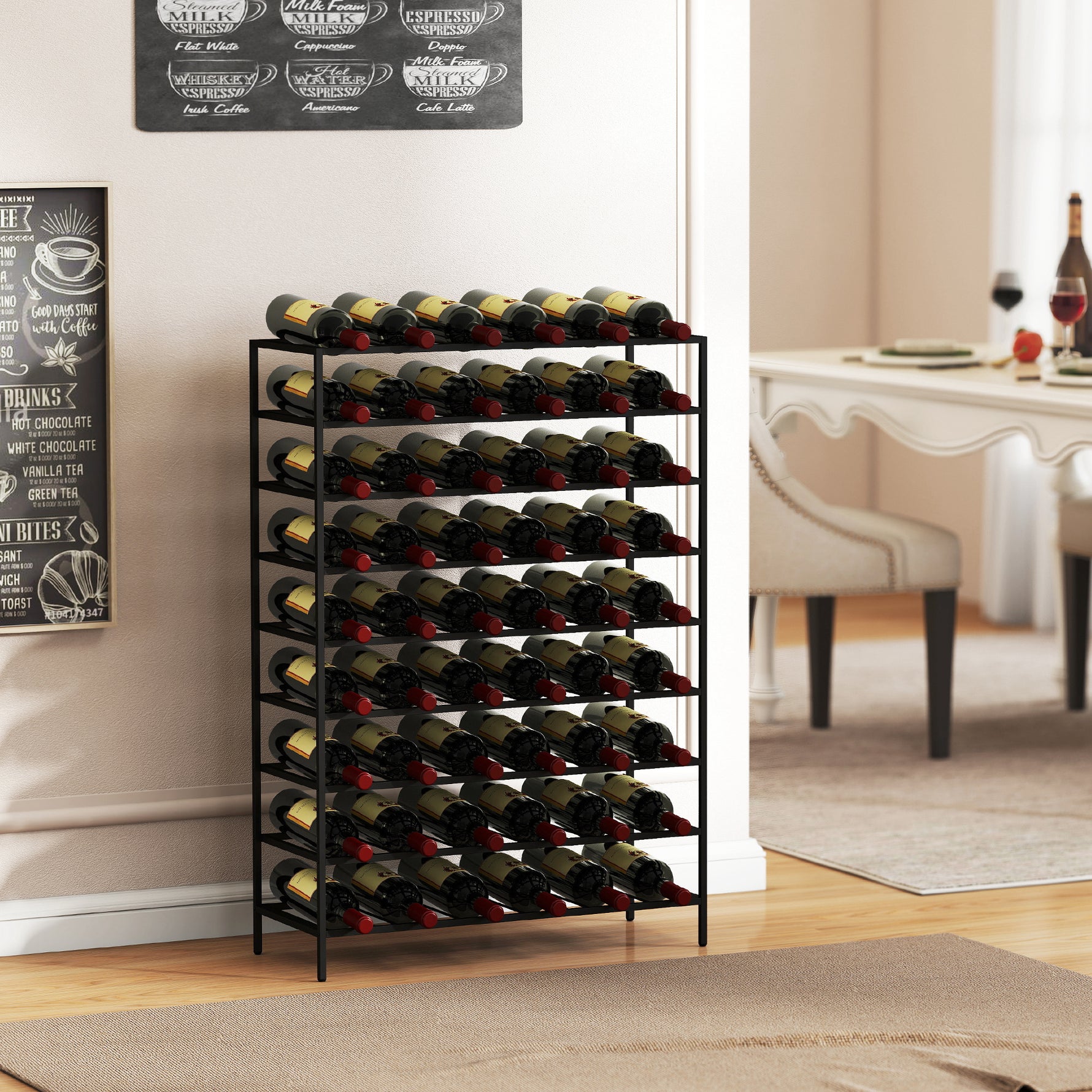 Étagère à vin rack pour bouteilles range-bouteilles capacité 54 bouteilles dim. 63L x 25l x 91H cm métal noir