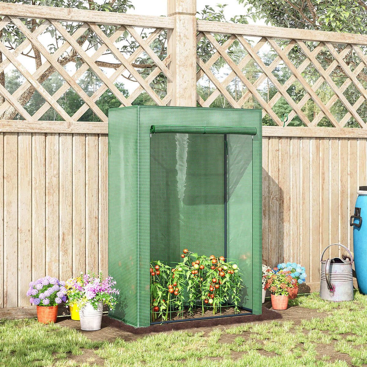 Serre de jardin, serre de balcon, bâche renforcée PE, châssis en acier, porte zippée enroulable, pour légumes plantes fleurs en toutes saisons intérieur et extérieur, 100 x 50 x 150 cm vert
