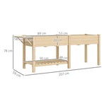 Jardinière sur pieds carré potager de jardin sur pieds 2 bacs tablette étagère inférieure 207 x 59 x 78 cm bois naturel