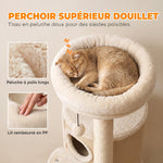 Arbre à Chat Multi-Niveaux avec Tonneau, Double Niche, Lit, Plateforme, Poteaux à Griffer en Sisal, 55x39x90cm, Beige
