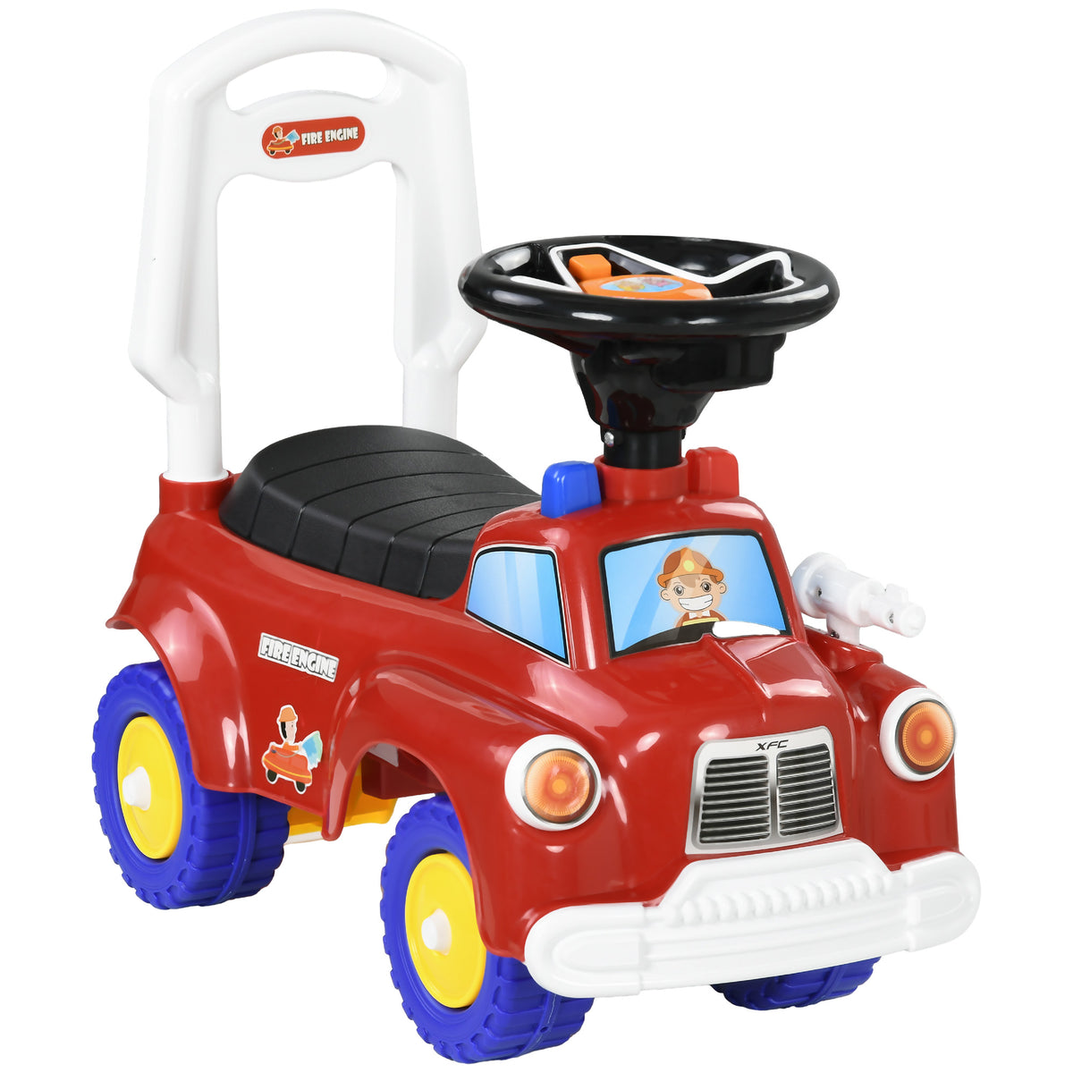 Porteur trotteur Enfants véhicule à pousser camion de pompier 18-36 Mois Coffre phares musique rouge