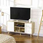 Meuble TV pour télévision jusqu'à 45 pouces pieds en bois massif style scandinave 3 niches 1 placard 120 x 30 x 60 cm