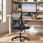 Chaise bureau ergonomique, fauteuil de bureau en maille, accoudoirs relevables, hauteur réglable, 59,5x56x103cm, noir