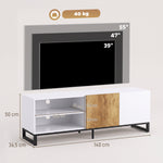 Meuble TV 140 cm, Meuble Télé pour Téléviseur jusqu'à 55 Pouces, 2 Portes à Fermeture Douce et Étagères Réglables, Blanc
