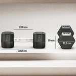 Ensemble d'haltères courtes, lot de 2 haltères hexagonaux recouverts de caoutchouc, acier noir