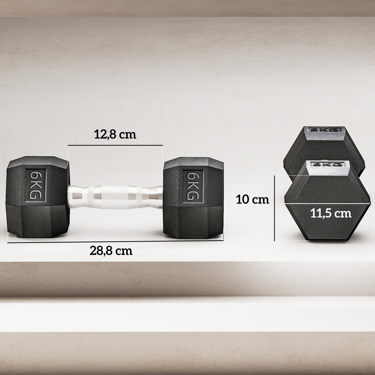 Ensemble d'haltères courtes, lot de 2 haltères hexagonaux recouverts de caoutchouc, acier noir