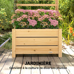 Jardinière avec treillis, bac à fleurs avec brise-vue, trou de drainage et doublure intérieure, 60 x 39 x 120 cm, bois naturel