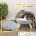 Canapé lit panier pour chien design scandinave coussin moelleux amovible pieds en bois Ø 40,5 x 33H cm gris