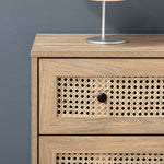 Commode 4 tiroirs meuble de rangement cannage en rotin aspect bois clair 80 x 35 x 95 cm