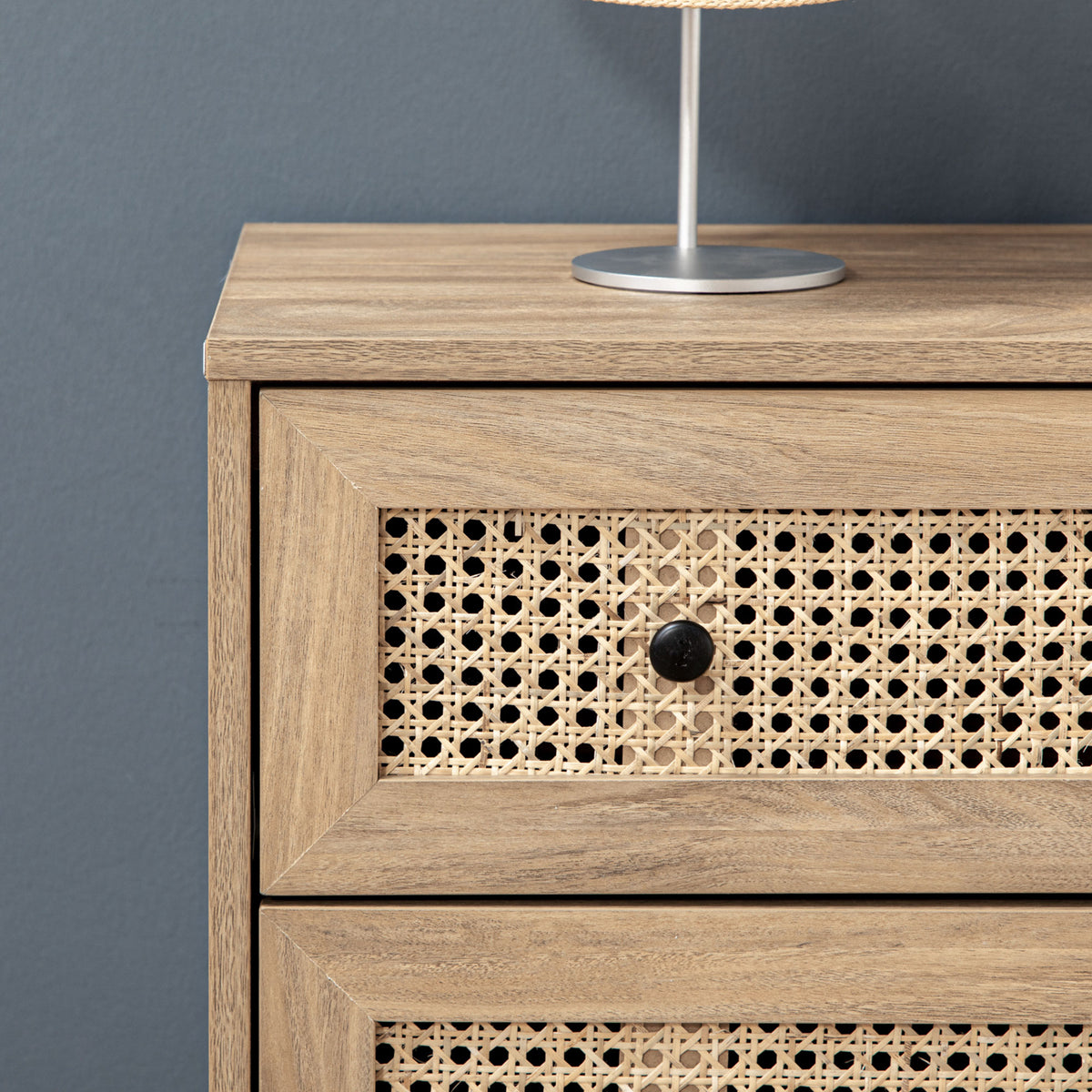 Commode 4 tiroirs meuble de rangement cannage en rotin aspect bois clair 80 x 35 x 95 cm