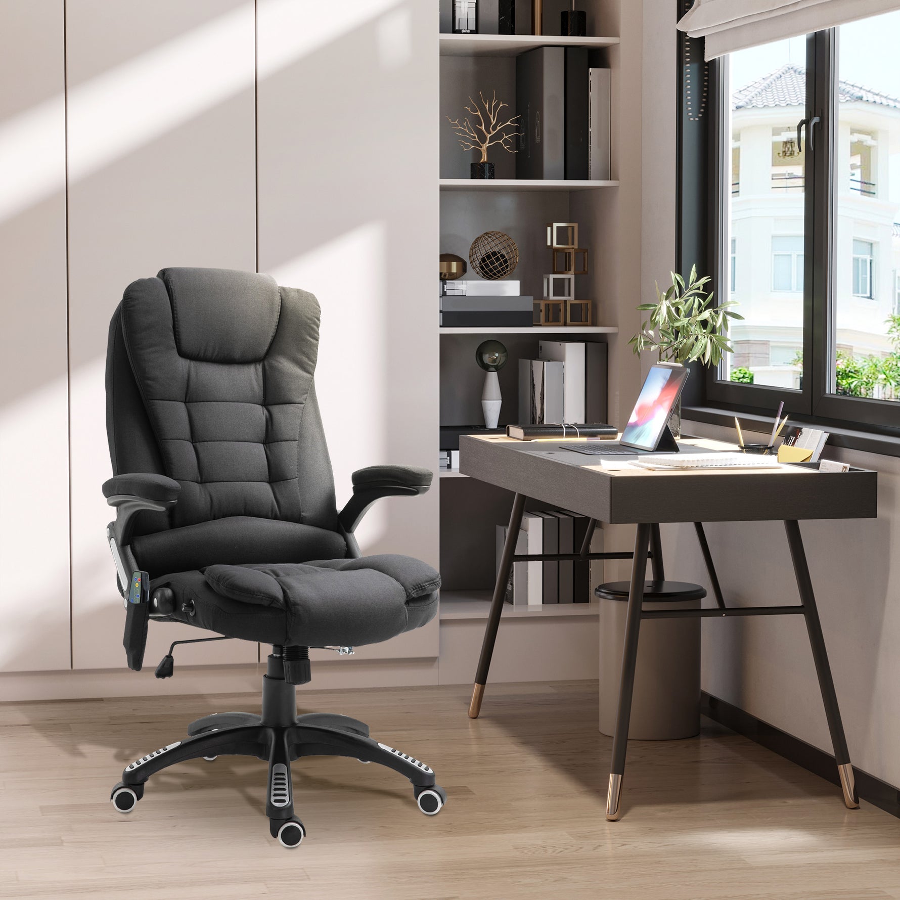 Fauteuil de bureau massant et chauffant, chaise de bureau, chaise ergonomique avec hauteur réglable, dossier