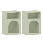 Lot de 2 tables de chevet, table de nuit avec compartiments ouverts, design arqué, 40 x 30 x 60 cm, vert clair