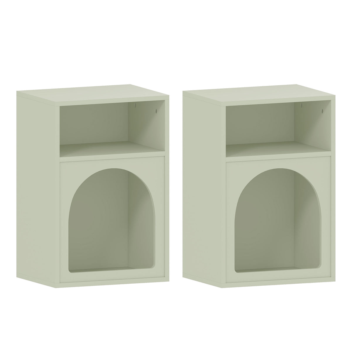 Lot de 2 tables de chevet, table de nuit avec compartiments ouverts, design arqué, 40 x 30 x 60 cm, vert clair