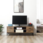 Meuble TV banc TV jusqu'à 50 pouces placard, 2 tiroirs et étagère - 2 passe-câbles - 132 x 39 x 45,5 cm marron noir