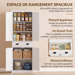 Aparador alto de cocina, armario de cocina con 4 puertas, cajón y estantes ajustables, estilo rústico, 62x38x173cm, blanco