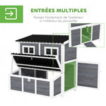 Poulailler en bois XL avec nichoir 3 compartiments tiroir amovible toit imperméable porte-rampe 100x86x100cm gris
