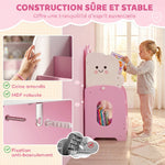 Meuble rangement enfant 3 à 8 ans, rangement jouets enfant modulaire avec porte-magazines à 4 étagères, rose