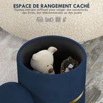 Pouf tabouret repose-pied coffre de rangement en velours côtelé 36 x 36 x 44 cm pour salon chambre bleu