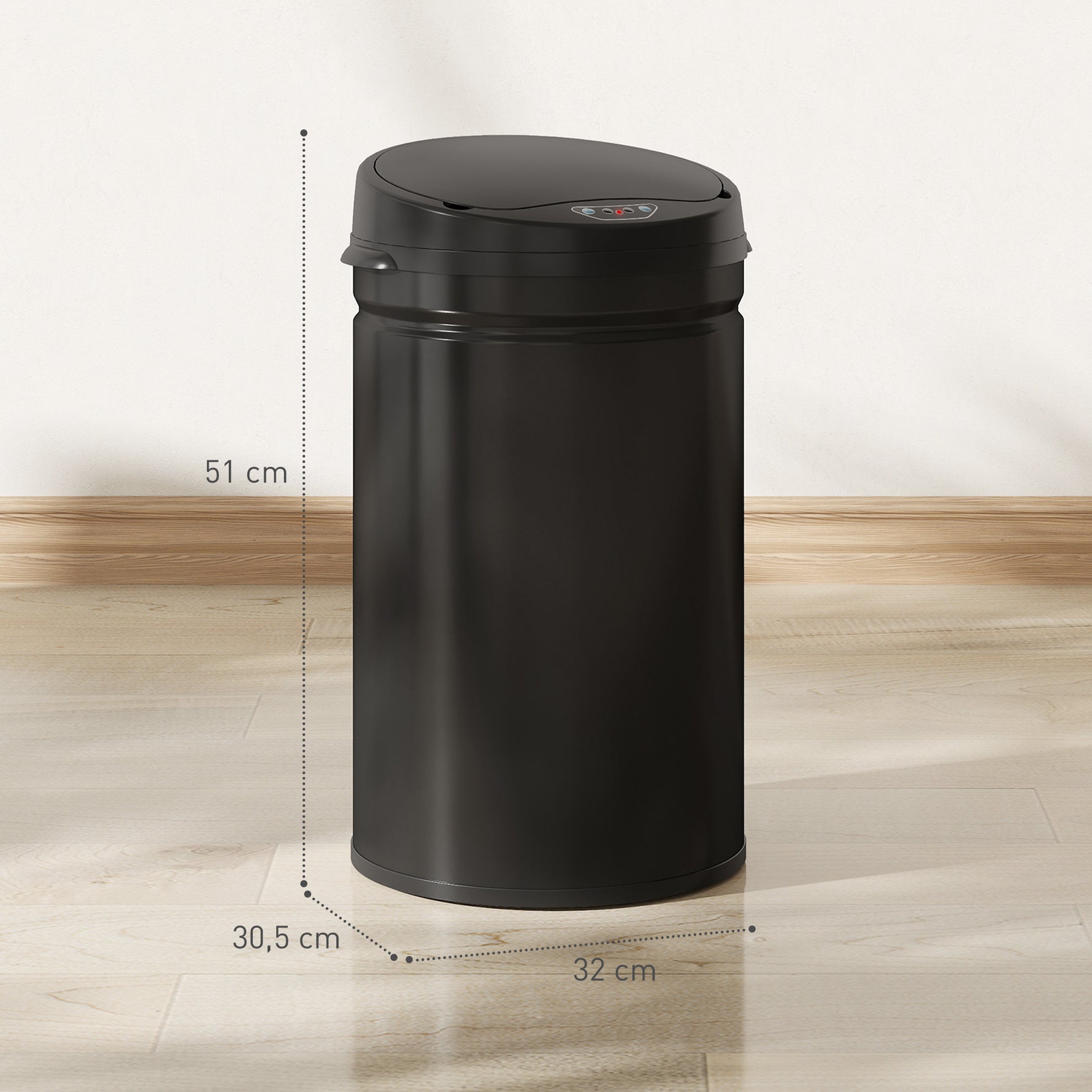 Poubelle cuisine automatique 30L acier inoxydable, poubelle à couvercle à fermeture en douceur, 32x30,5x51cm, noir