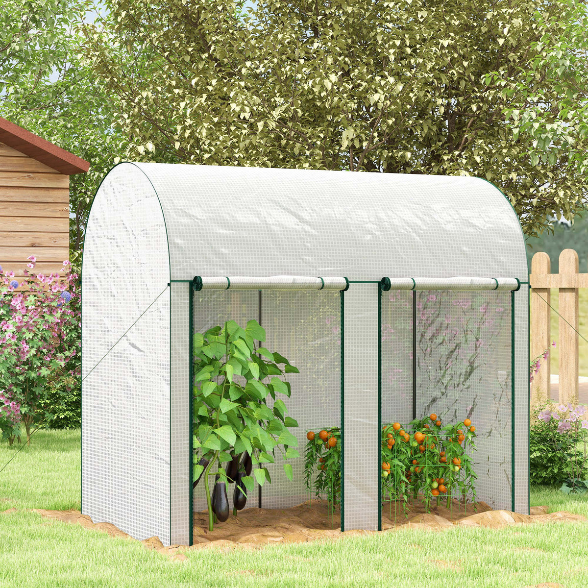 Serre de jardin 2 m² dim. 2L x 1l x 1,78H m 2 Portes zippées enroulables Acier PE Haute densité 140 g/m² Anti-UV blanc