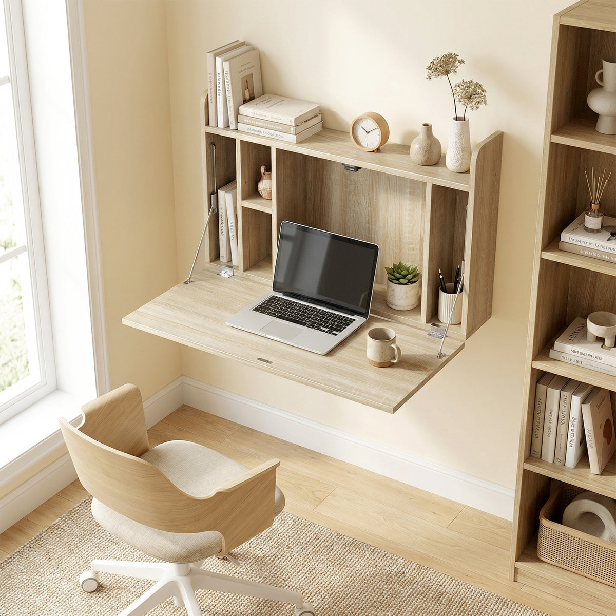 Bureau suspendu table murale table d'ordinateur murale et tablette rabattable avec rangements - 77 x 20 x 51 cm
