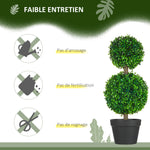 Set de 2 árboles de boj artificiales de doble bola con tronco y maceta incluidos - altura 60 cm verde