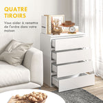 Commode 4 tiroirs meuble de rangement sans poignées design minimaliste 60 x 40 x 80 cm blanc