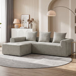 Canapé d'Angle en Chenille, Canapé 3 Places en L 242 cm avec Méridienne, Assise Profonde, Accoudoirs Larges, Gris Clair