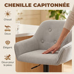 2er-Set Barhocker, Barstühle aus Chenille, höhenverstellbar, um 360° drehbar, mit Rückenlehne und Fußstütze, Grau