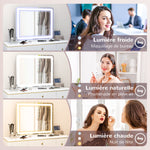 Miroir Lumineux LED intensité 3 modes d'éclairage, grossissement 10X,  port de charge USB, touche tactile - 80 x 62 cm