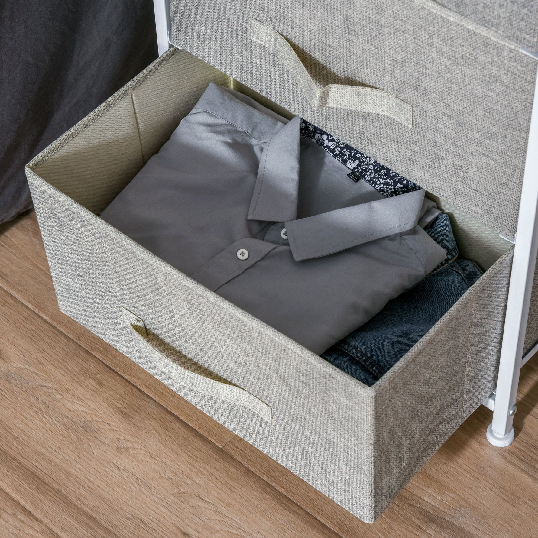 Meuble de rangement chiffonnier moderne 3 tiroirs en tissu, cadre en acier et MDF, 45 x 30 x 71 cm, gris-7