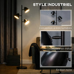Lampadaire sur pied salon style industriel 3 abat-jours orientables en acier 38 x 28 x 169 cm noir