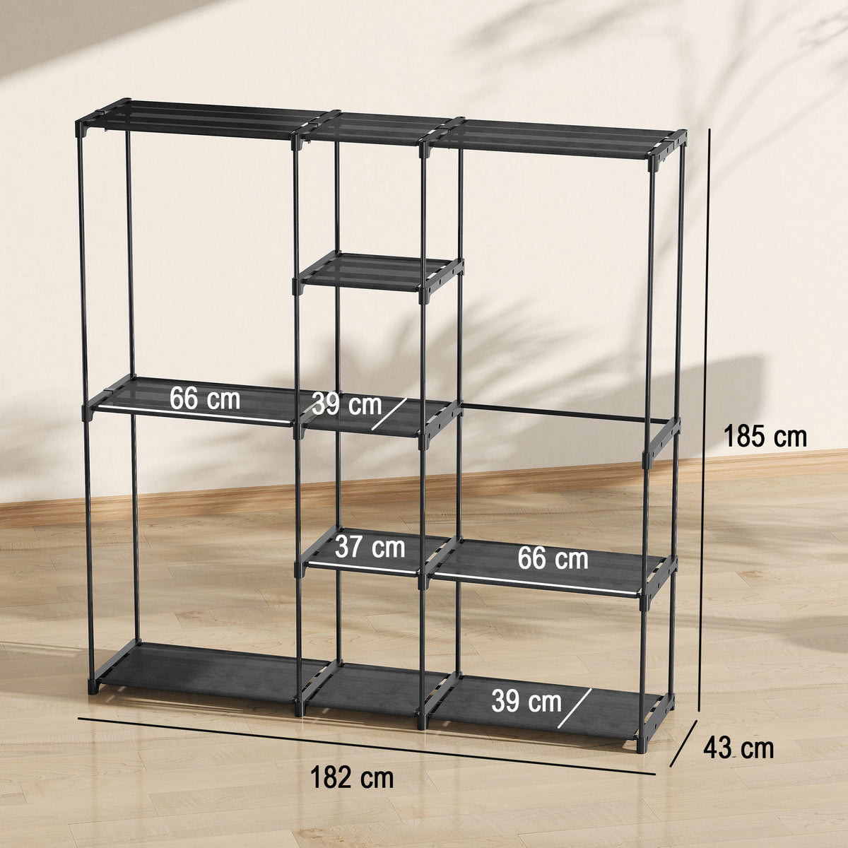 Armoire de rangement, penderie en tissu avec barre de suspension et étagères, 182 x 43 x 185 cm, noir