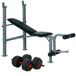 Lot de banc de musculation et haltères courtes total 25 Kg - dossier réglable haltères à poids réglable barres incluses