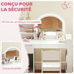 Coiffeuse pour enfants avec tabouret et miroir LED, table de maquillage pour 3 à 8 ans, 88,6 x 38,8 x 96,9 cm, blanc