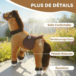 Cheval à Monter pour Enfant, Cheval à Roulettes en Peluche, Poignée, 75 cm de Haut, pour 3 à 5 Ans, Marron