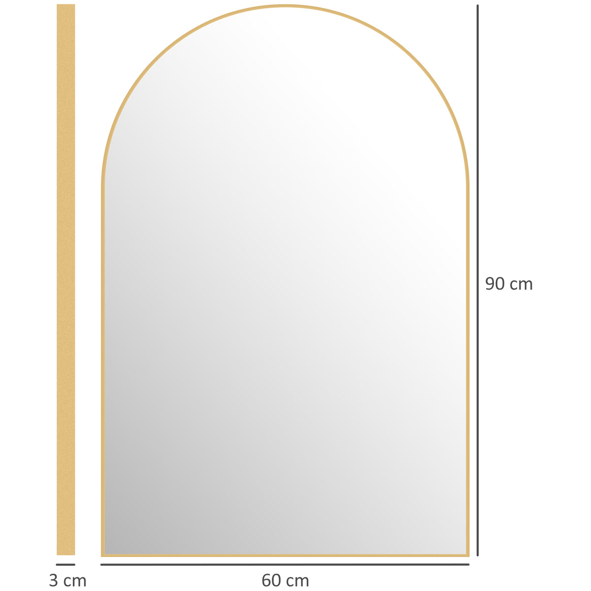 Horma-ispilu arkuduna, bainugelako ispilua aluminiozko aleaziozko markoarekin, logelarako, egongelarako eta sarrerarako, 60 × 90 cm, urre kolorekoa