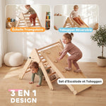 Triangle d'escalade, 3 en 1 en bois pour grimper et glisser, charge max. 50 kg, pour 18-48 mois, bois naturel