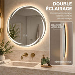 Espejo de baño redondo Ø 60 cm con LED delanteros y traseros, antivaho, altavoz Bluetooth, intensidad regulable