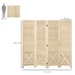 Paravent intérieur en bois 4 panneaux séparateur de pièce pliable panneau perforé 152 x 1,7 x 144,5 cm bois naturel