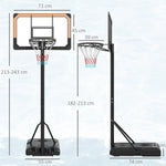 Panier de basket sur pied hauteur réglable 213 - 243 cm avec base de lestage roulettes panneau arrière robuste noir