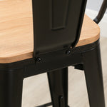 Lot de 4 tabourets de Bar Industriel avec Dossier Repose-Pied Hauteur Assise 76 cm métal noir Panneaux Multicouches Imitation Bois Clair