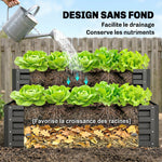 Carré potager de jardin fond ouvert 2 étages pour herbes légumes fruits fleurs 120 x 101 x 58 cm gris foncé
