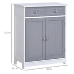 Meuble de salle de bain meuble de rangement 2 tiroirs placard double porte et étagère réglable 60 x 30 x 75 cm gris