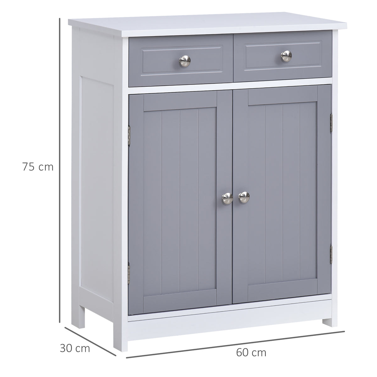 Meuble de salle de bain meuble de rangement 2 tiroirs placard double porte et étagère réglable 60 x 30 x 75 cm gris
