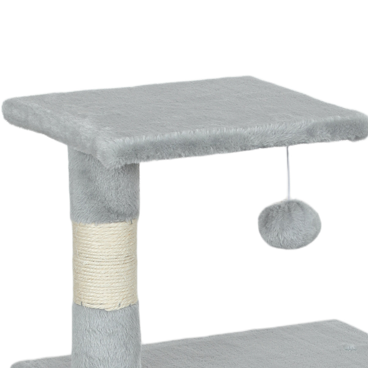 Katzenkratzbaum mit Spieltürmen, Sisalstämmen, 2 Plattformen, Höhle, Ball und Plüschbezug, 50 x 30 x 81,5 cm, grau