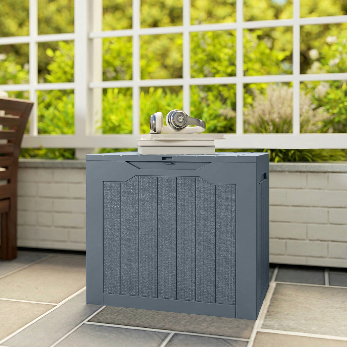 Coffre de Rangement Extérieur 97L avec Poignées Encastrées, Malle de Rangement Extérieur Étanche, 56x41x50cm, Gris Clair